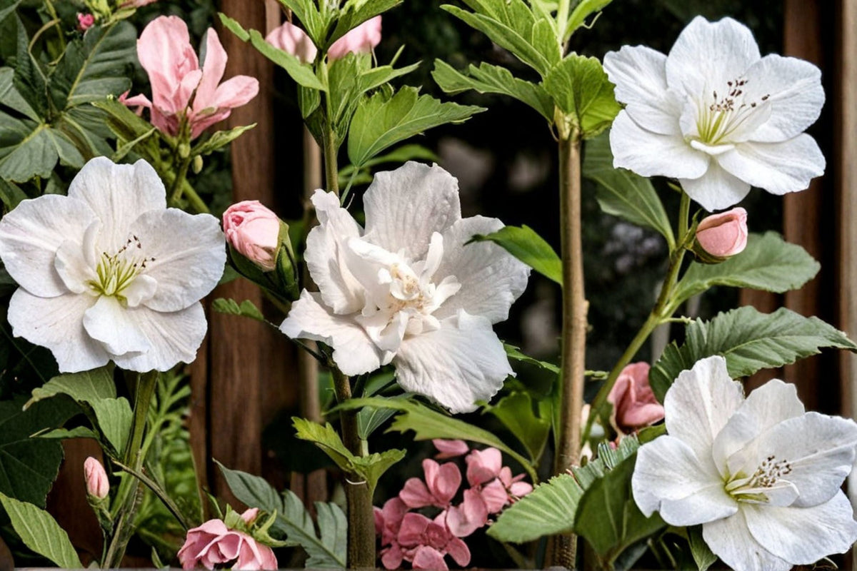 White Rose of Sharon Live Plant - Rooted Hibiscus Shrub, Solid White Flowers, 12+ Inch Starter Plant (Zones 5-8)