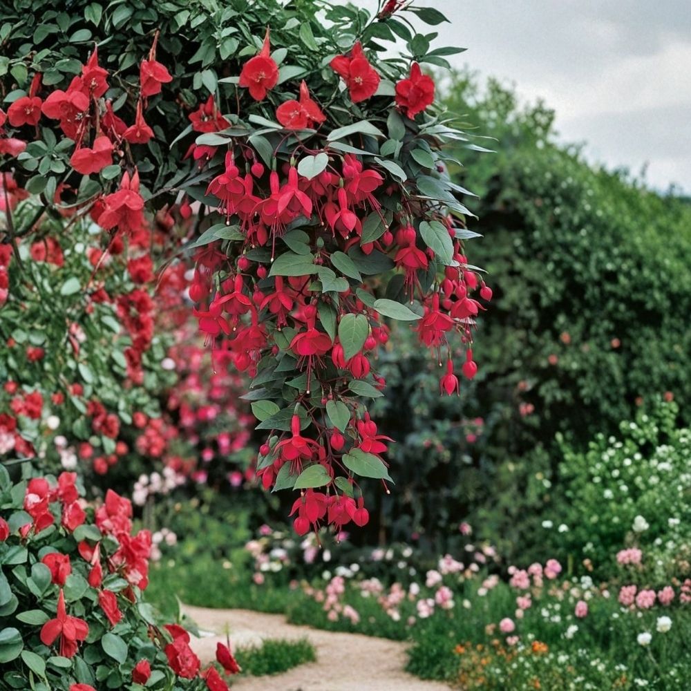 Marinka Fuchsia Live Plant (Fuchsia spp.) - 5" Pot, Red Flowers, Cascading Shade Plant